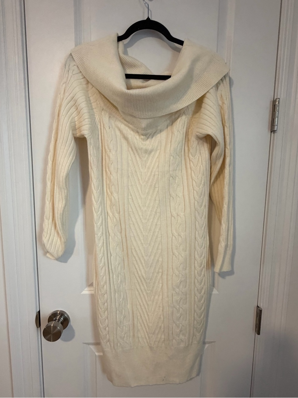 Derek Heart Cream Cable-Knit Cowl Sweater Dress perfect for fall